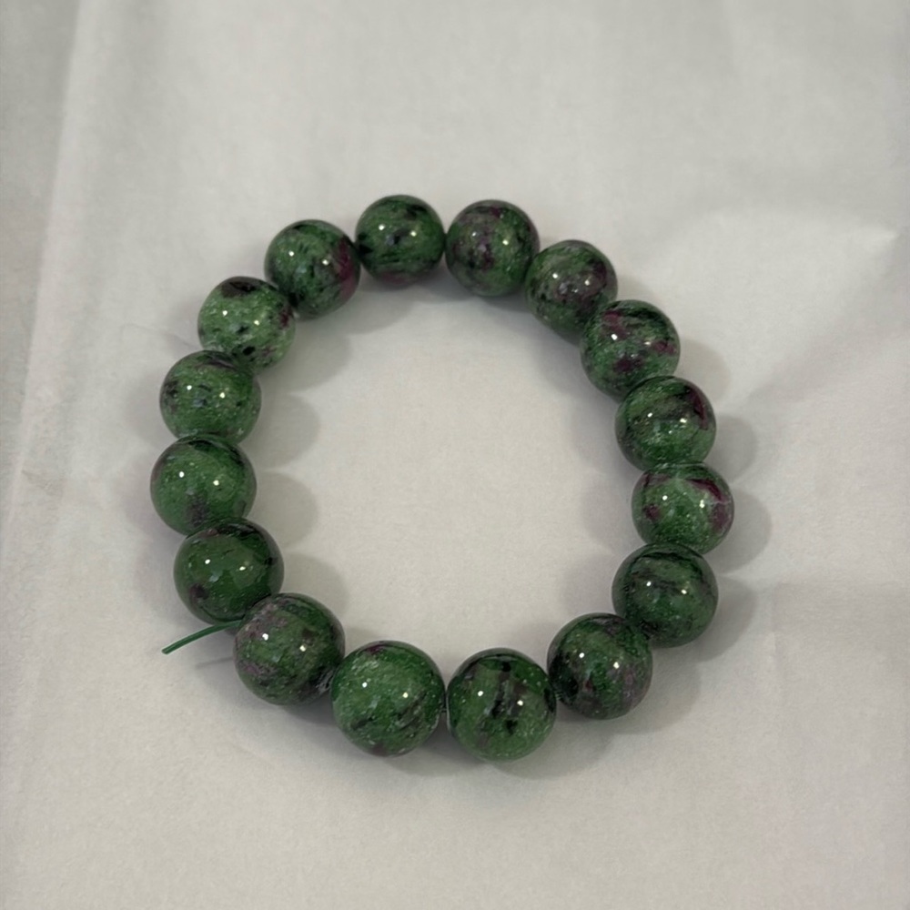 Ruby In Zoisite Large Bead Stretch Bracelet - image 1
